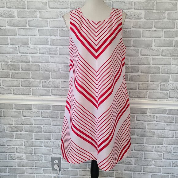 Liz Claiborne Linen Cotton Aline Shift Dress Candy Cane Stripe Holiday Large - Picture 1 of 9